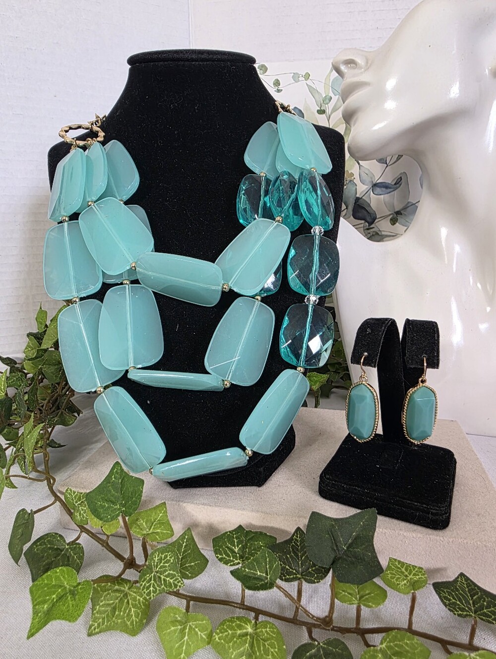 Anna & Ava Multi-Strand Statement Necklace & Drop Earrings Set - Seafoam